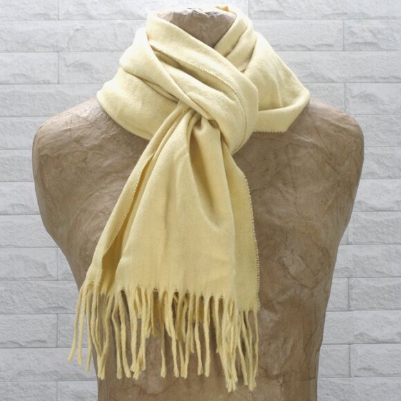 SCARF Cashmere Long Thin Warm Winter Unisex Fringe Narrow Pale Yellow 12 x 64 - Picture 1 of 10